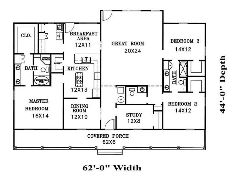 Floor Plan First Story of Country Plan #123-1028