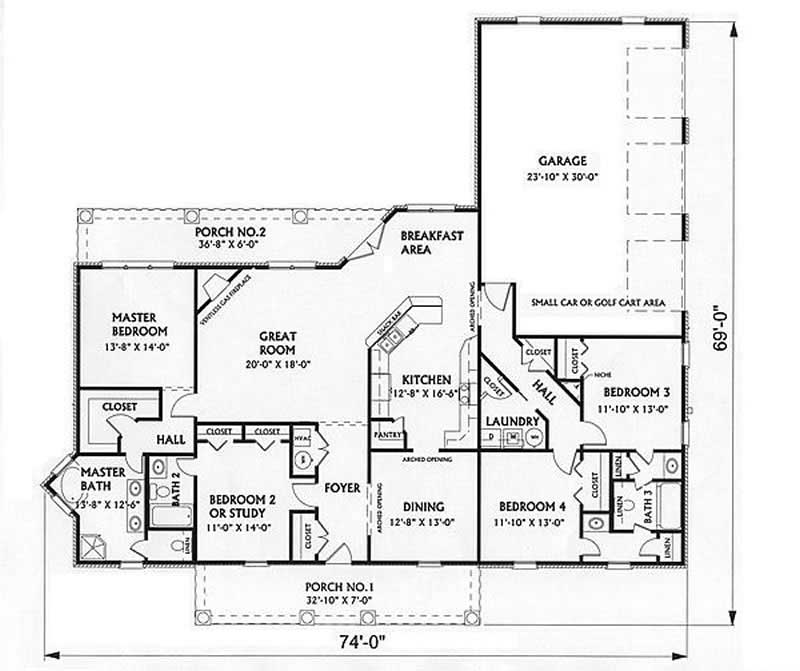 Floor Plan First Story of Southern Plan #123-1029