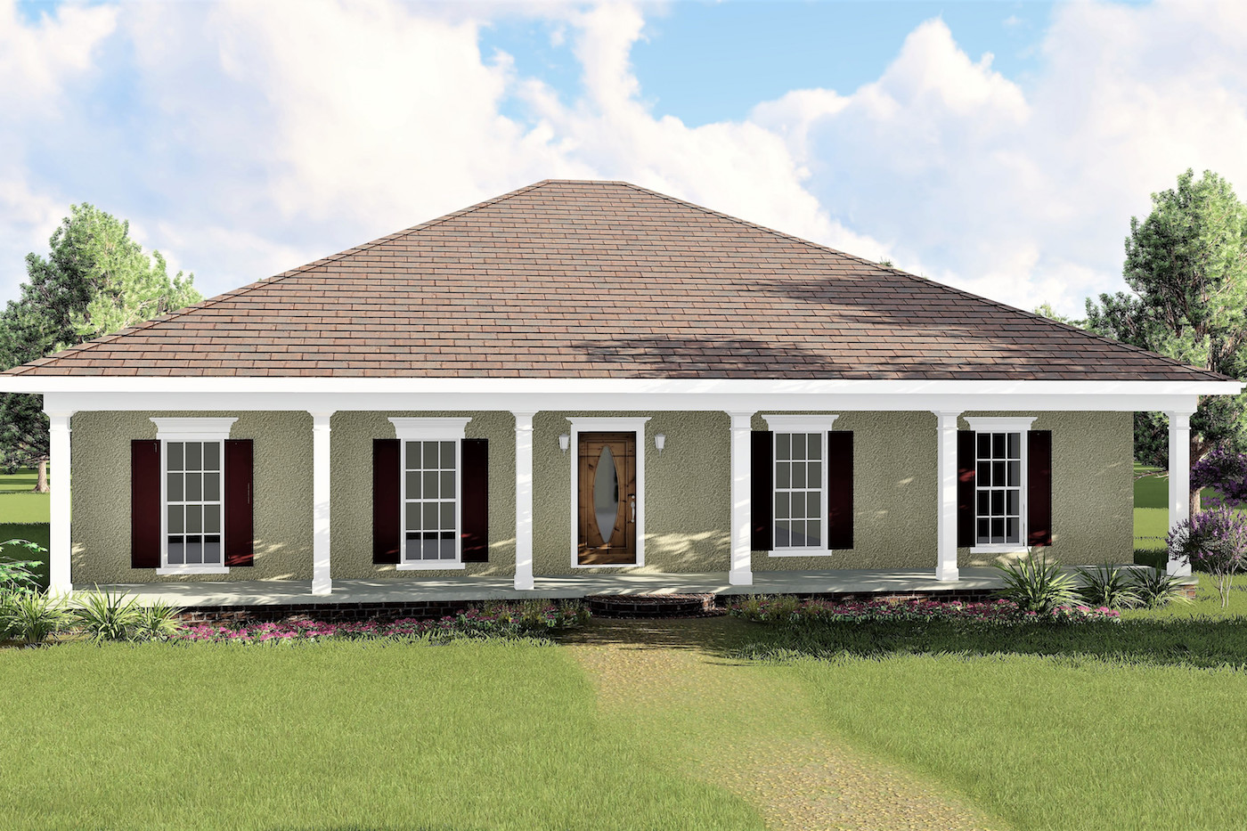 Color rendering of European home plan (ThePlanCollection: House Plan #123-1031)