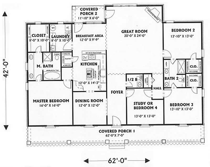 Floor Plan First Story of Country Plan #123-1032
