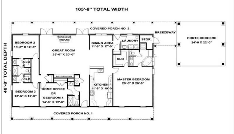 Floor Plan First Story of Country Plan #123-1033