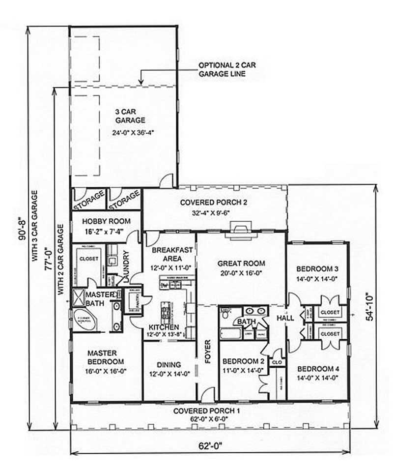 Floor Plan First Story of Country Plan #123-1034