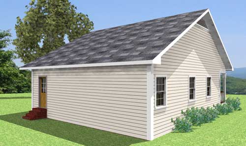 Home Plan Rear Elevation of this 2-Bedroom,1007 Sq Ft Plan -123-1035
