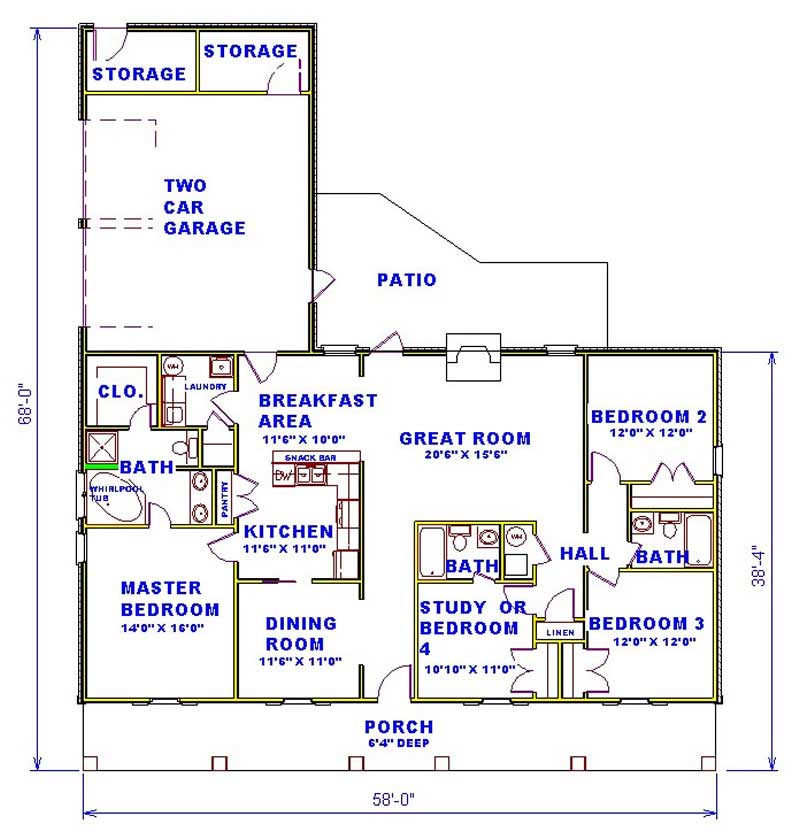 Floor Plan First Story of Country Plan #123-1036