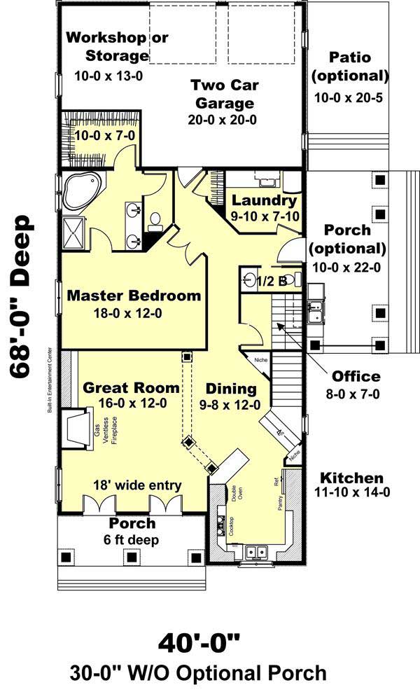 Floor Plan First Story of Southern Plan #123-1037