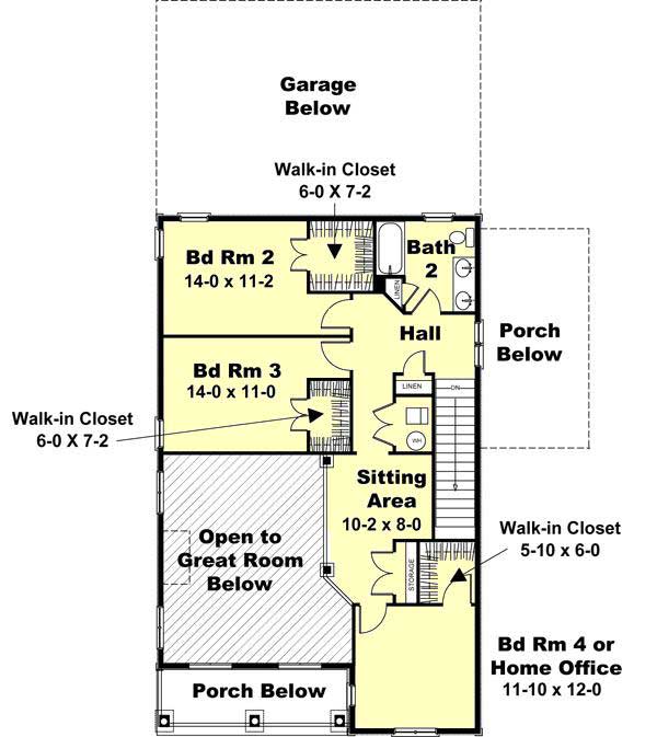 Floor Plan Second Story of Southern Plan #123-1037