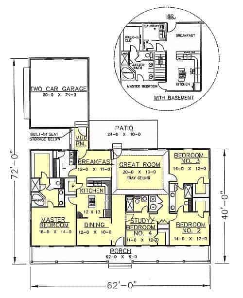 Floor Plan Main Level of Country Plan #123-1039
