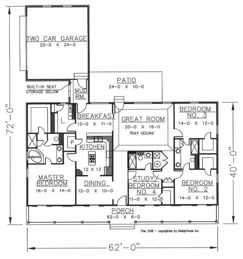 Floor Plan Main Level of Country Plan #123-1039