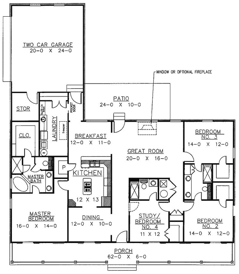 Floor Plan Main Level of Country Plan #123-1040