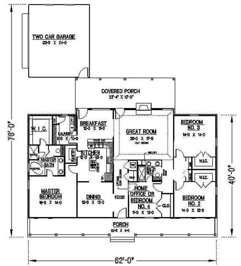 Floor Plan Main Level of Country Plan #123-1041