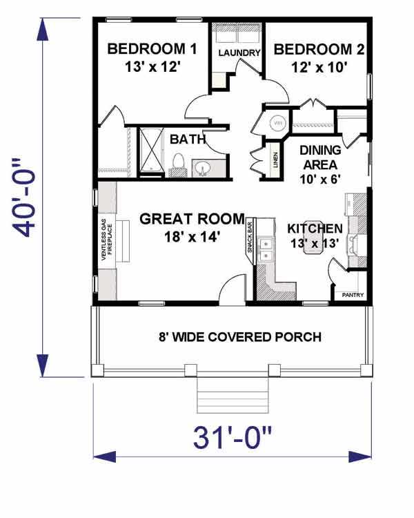 Floor Plan First Story of Small House Plans #123-1042