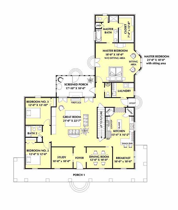 Floor Plan First Story of Country Plan #123-1044