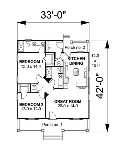 Floor Plan First Story of Country Plan #123-1045