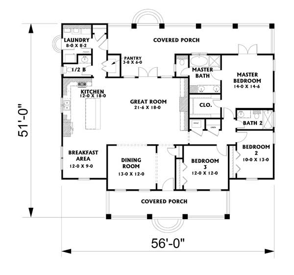 Floor Plan First Story of Cape Cod Plan #123-1046