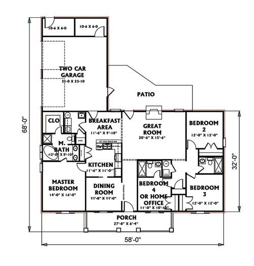 Floor Plan First Story of Country Plan #123-1048