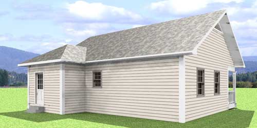 Home Plan Rear Elevation of this 2-Bedroom,864 Sq Ft Plan -123-1050