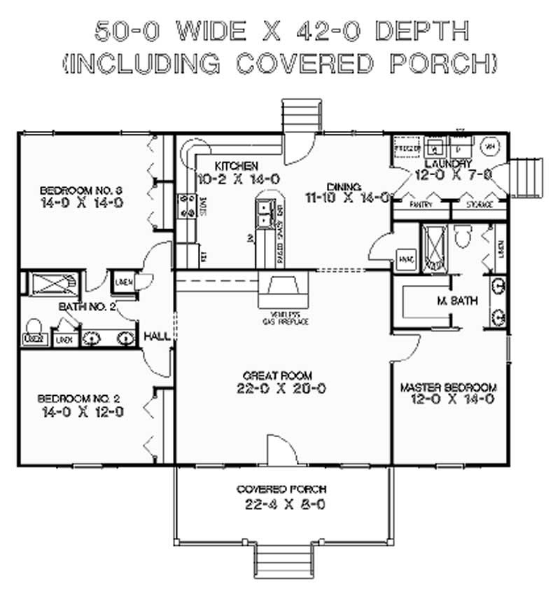 Floor Plan Main Level of Country Plan #123-1053
