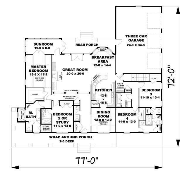 Floor Plan First Story of Country Plan #123-1056