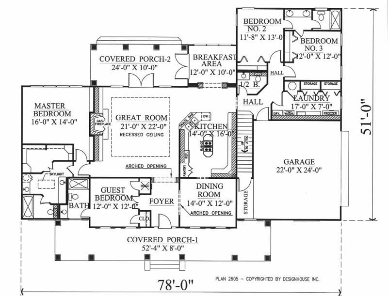 Floor Plan Main Level of Ranch Plan #123-1060