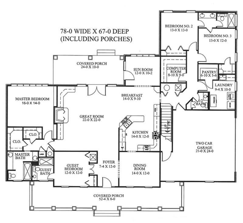 Floor Plan Main Level of Country Plan #123-1061