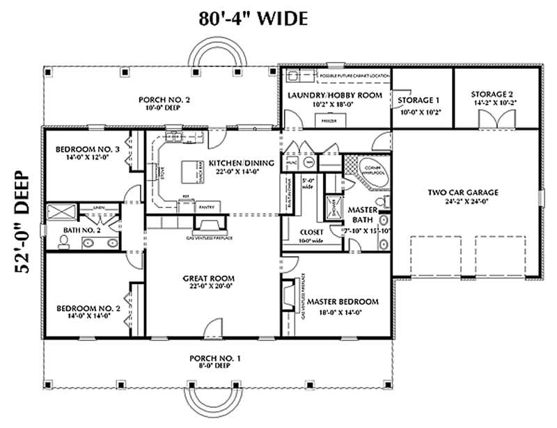 Floor Plan First Story of Ranch Plan #123-1065