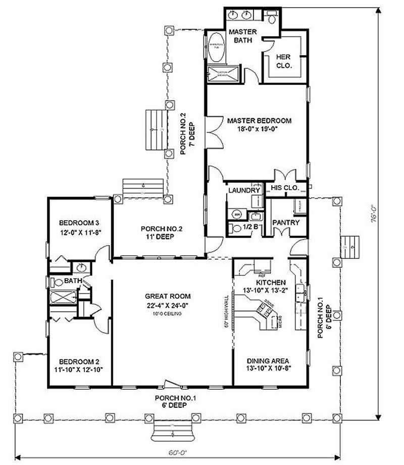 Floor Plan First Story of Country Plan #123-1066