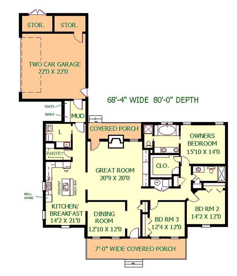 Floor Plan First Story of Country Plan #123-1067
