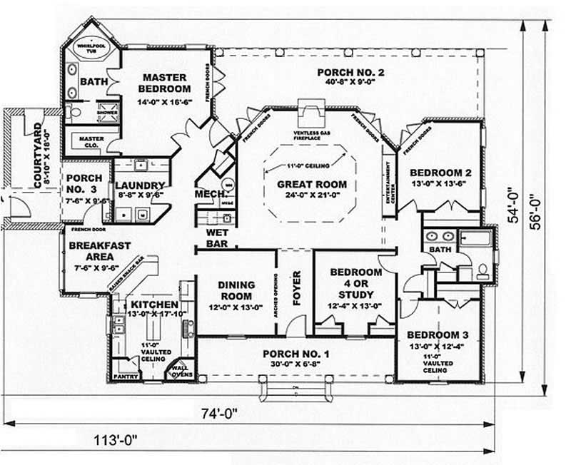 Floor Plan First Story of European Plan #123-1068