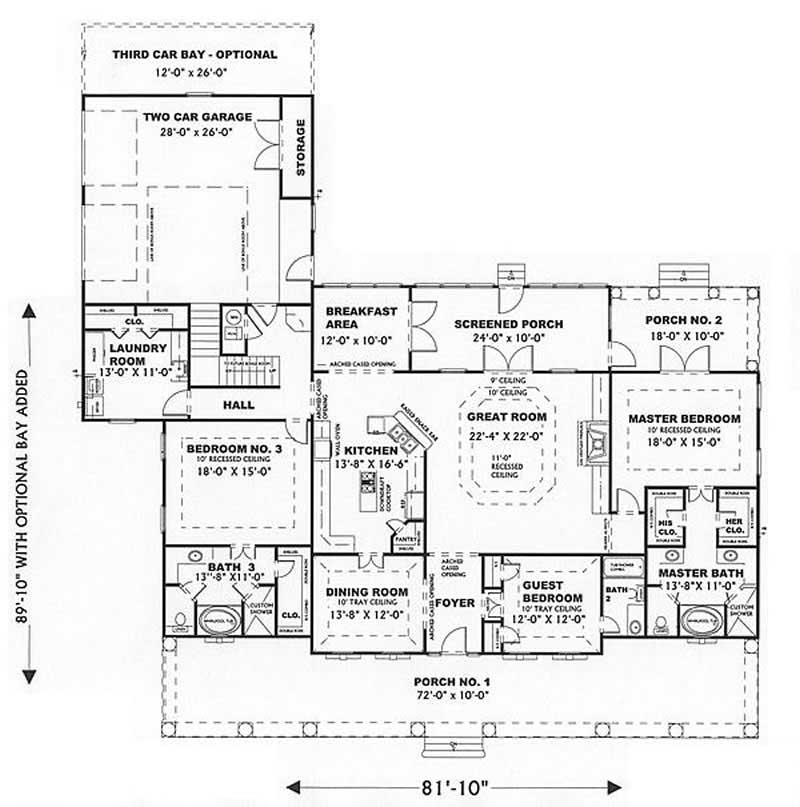Floor Plan First Story of Southern Plan #123-1069