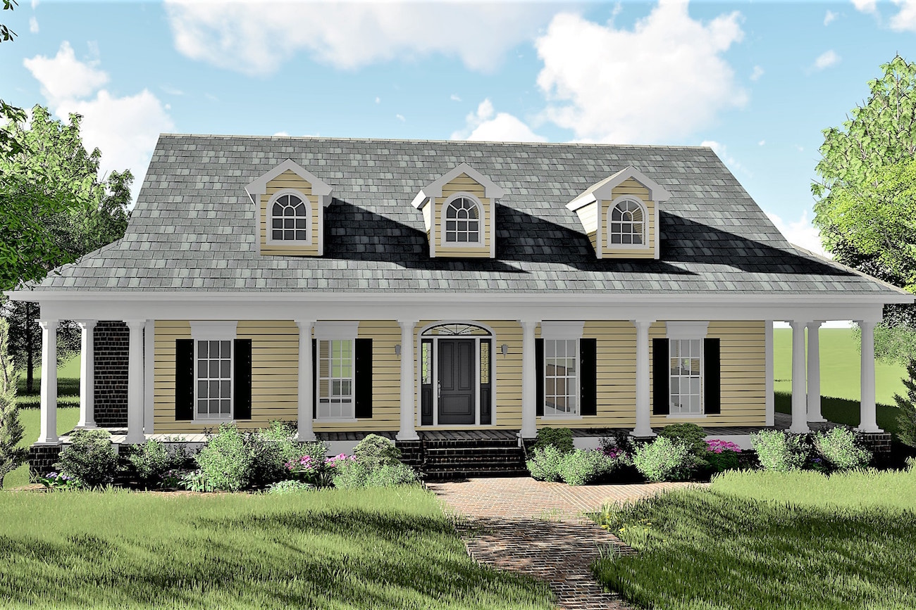 Color rendering of Country home plan (ThePlanCollection: House Plan #123-1072)