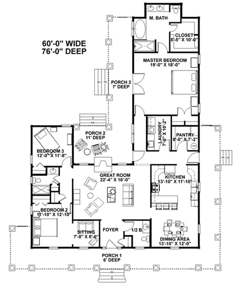 Floor Plan First Story of Country Plan #123-1072