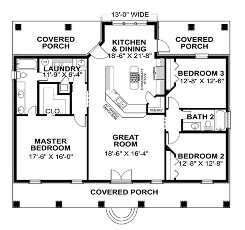 Floor Plan First Story of Country Plan #123-1074