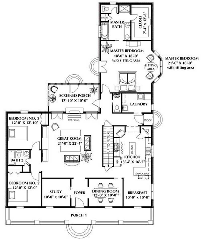 Floor Plan First Story of Southern Plan #123-1076