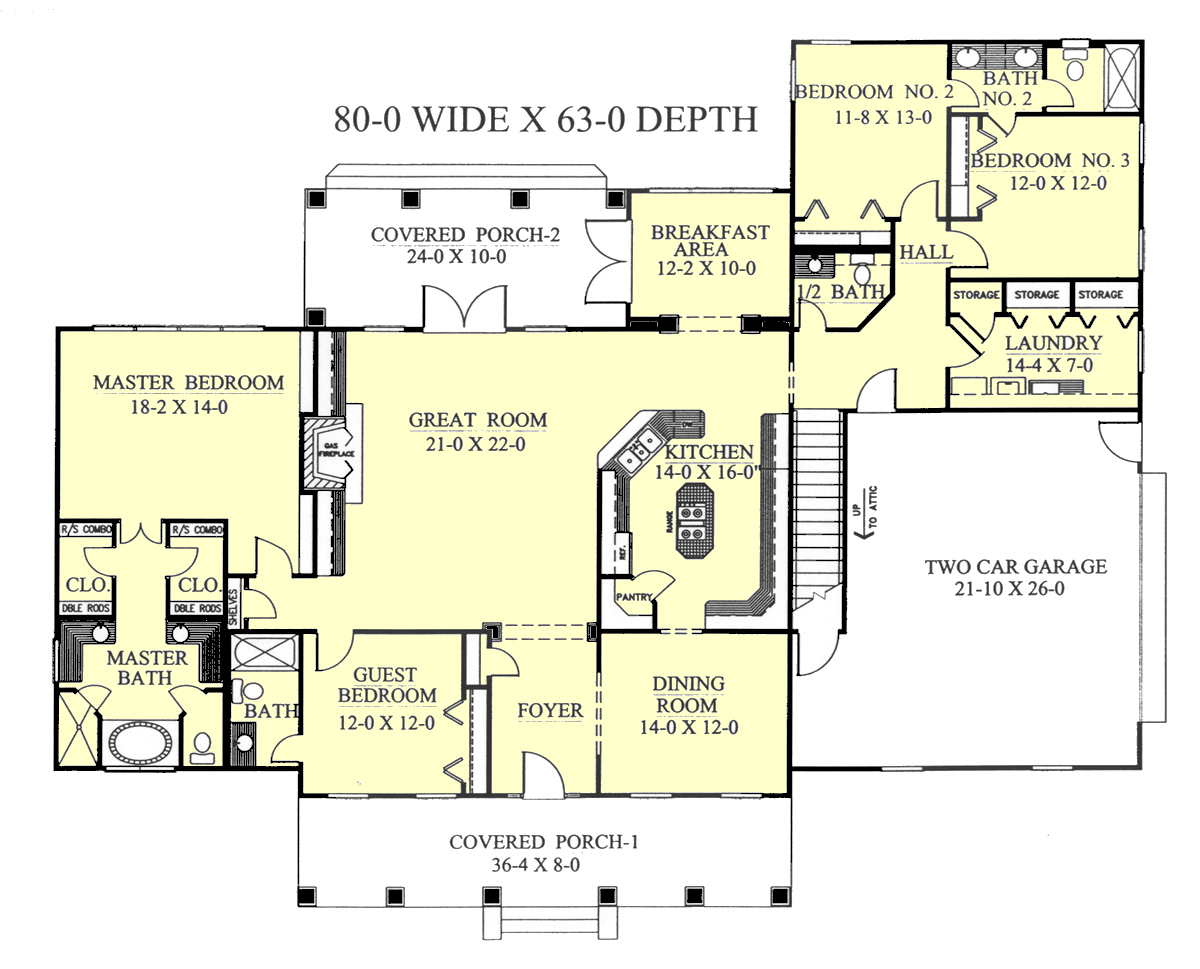 Floor Plan First Story of Country Plan #123-1077