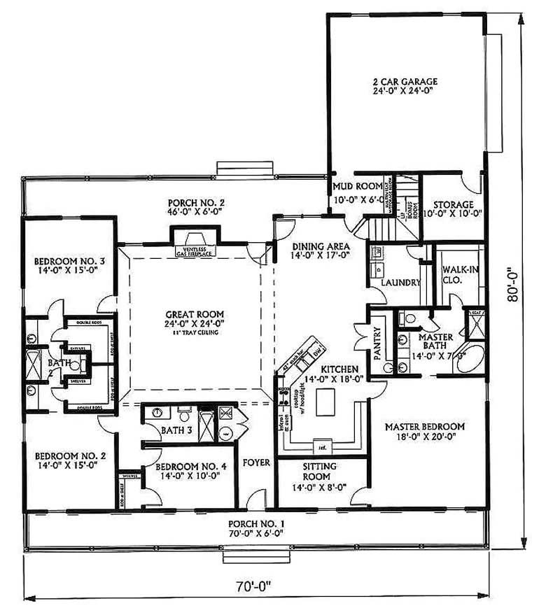 Floor Plan First Story of Country Plan #123-1080