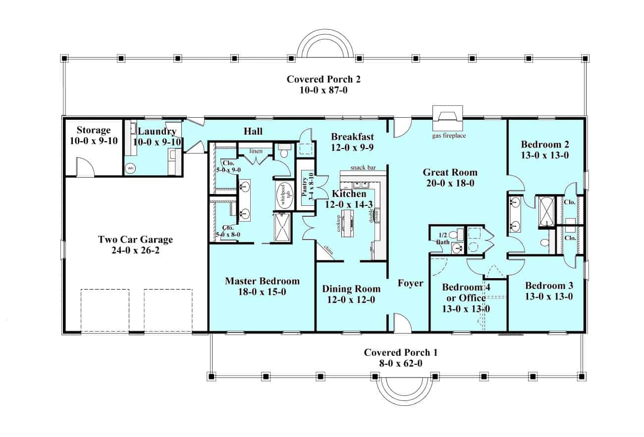 Floor Plan First Story of Country Plan #123-1081