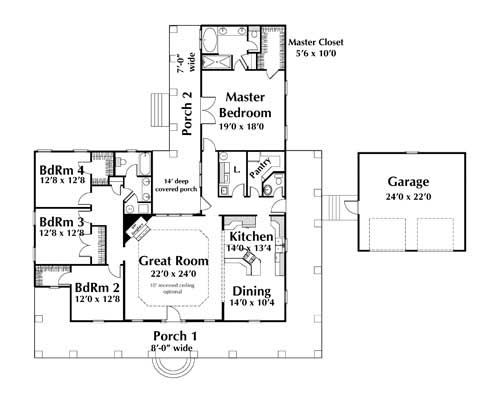 Floor Plan First Story of Country Plan #123-1082