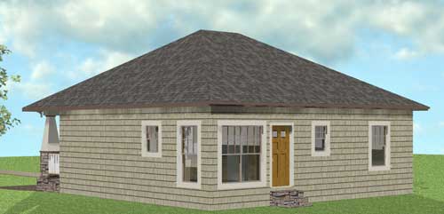 Home Plan Rear Elevation of this 2-Bedroom,1073 Sq Ft Plan -123-1083