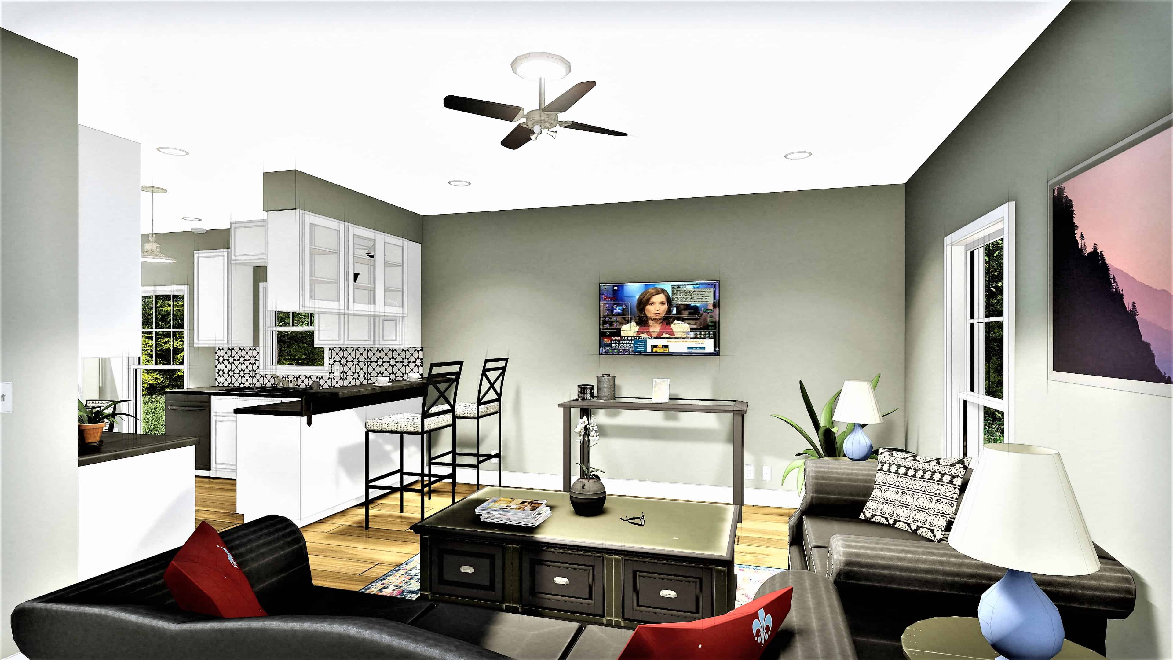 Living Room of this 3-Bedroom, 1260 Sq Ft Plan - 123-1084