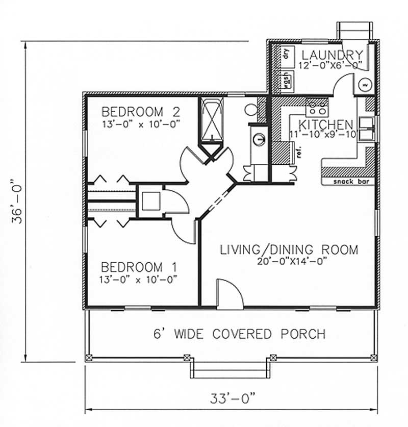 Floor Plan First Story of Bungalow Plan #123-1085