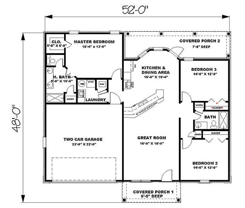 Floor Plan First Story of Ranch Plan #123-1089