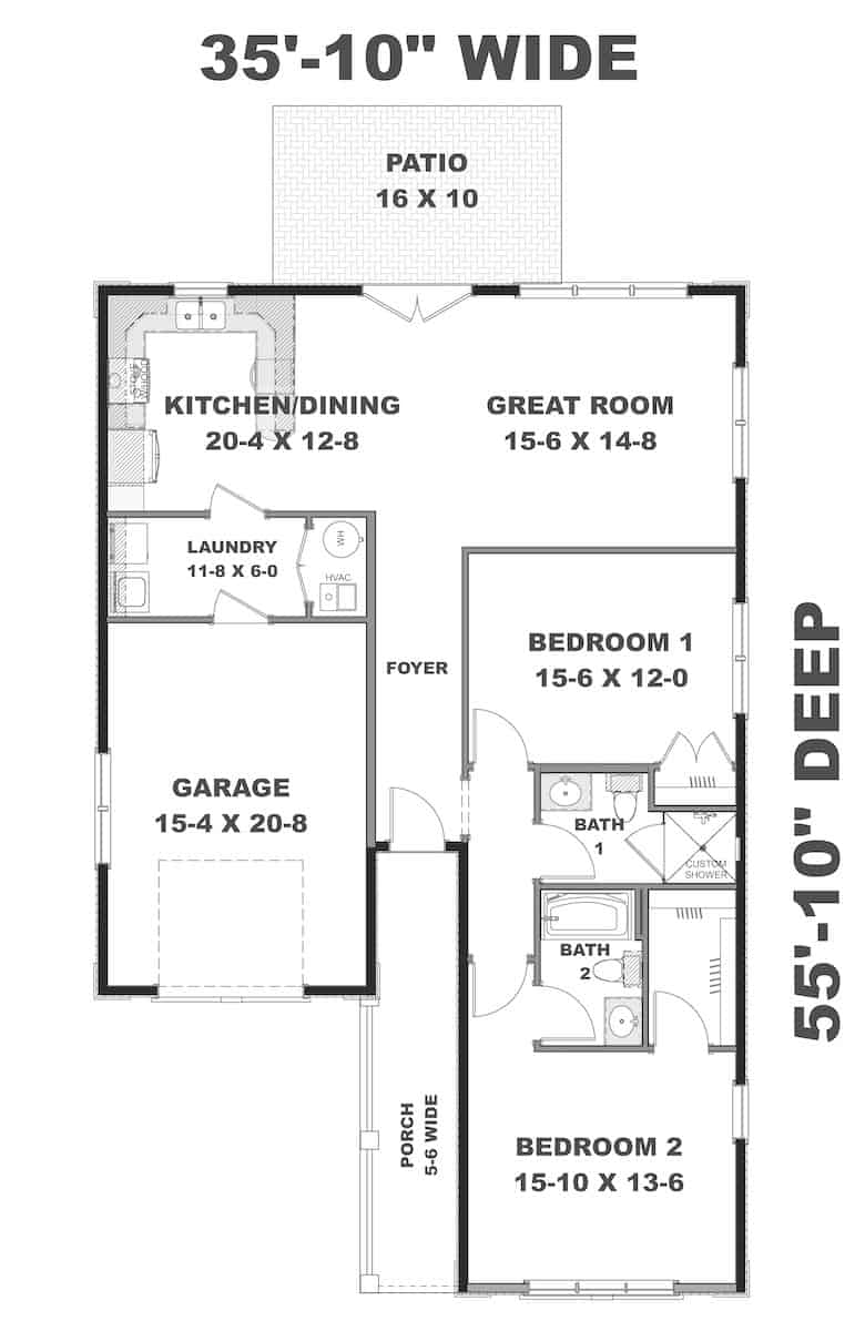 Main Level of Small House Plans #123-1090