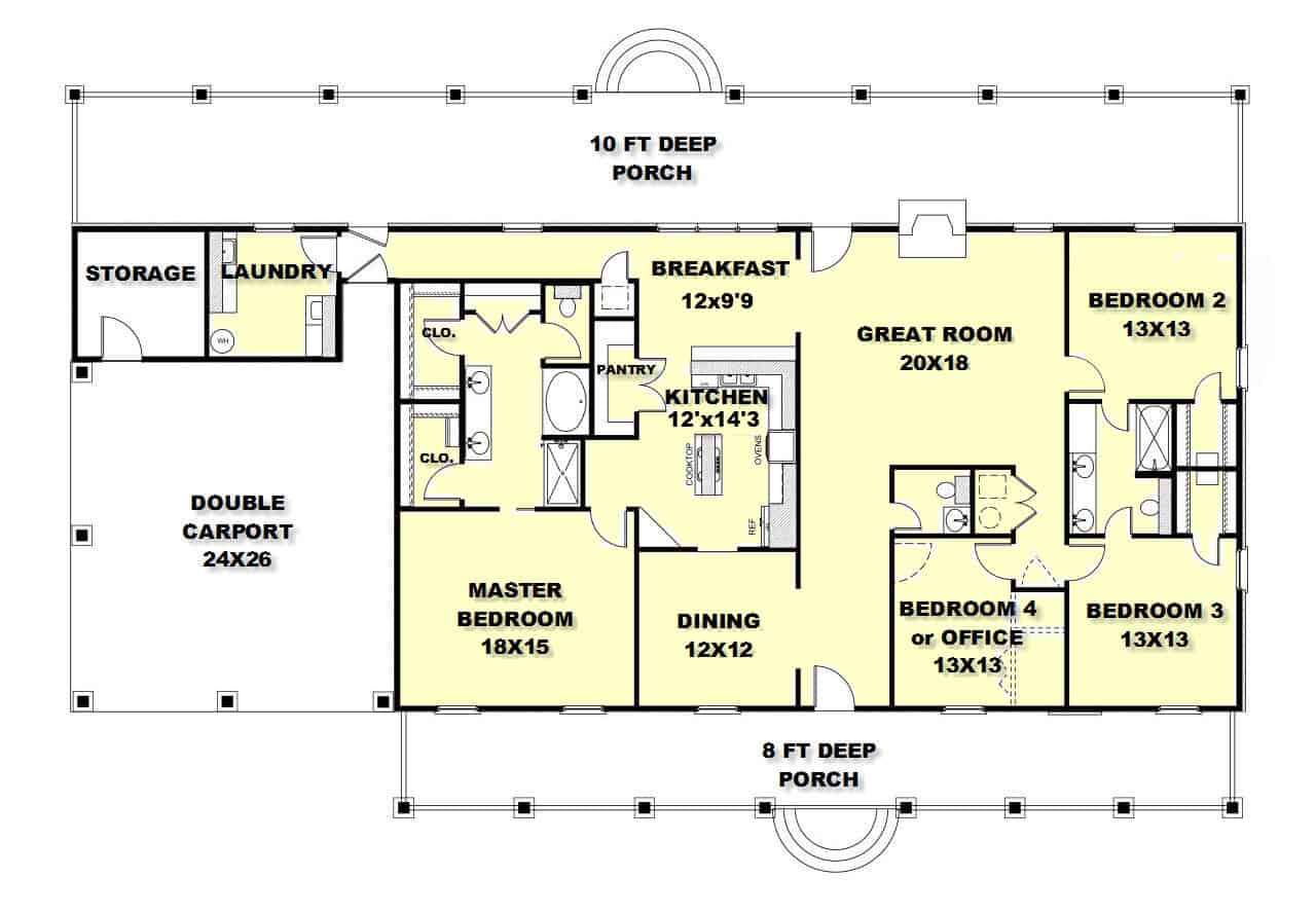 Floor Plan Main Level of Country Plan #123-1091