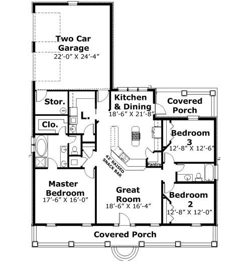 Floor Plan First Story of Ranch Plan #123-1092