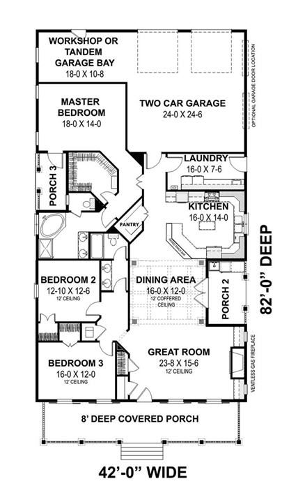 Floor Plan Main Level of Country Plan #123-1093