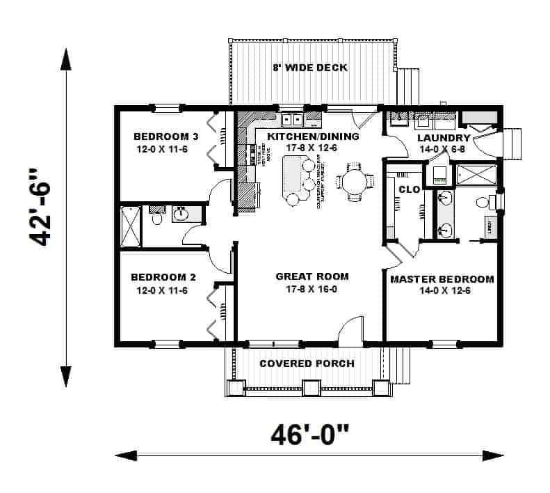 Floor Plan Main Level of Ranch Plan #123-1094