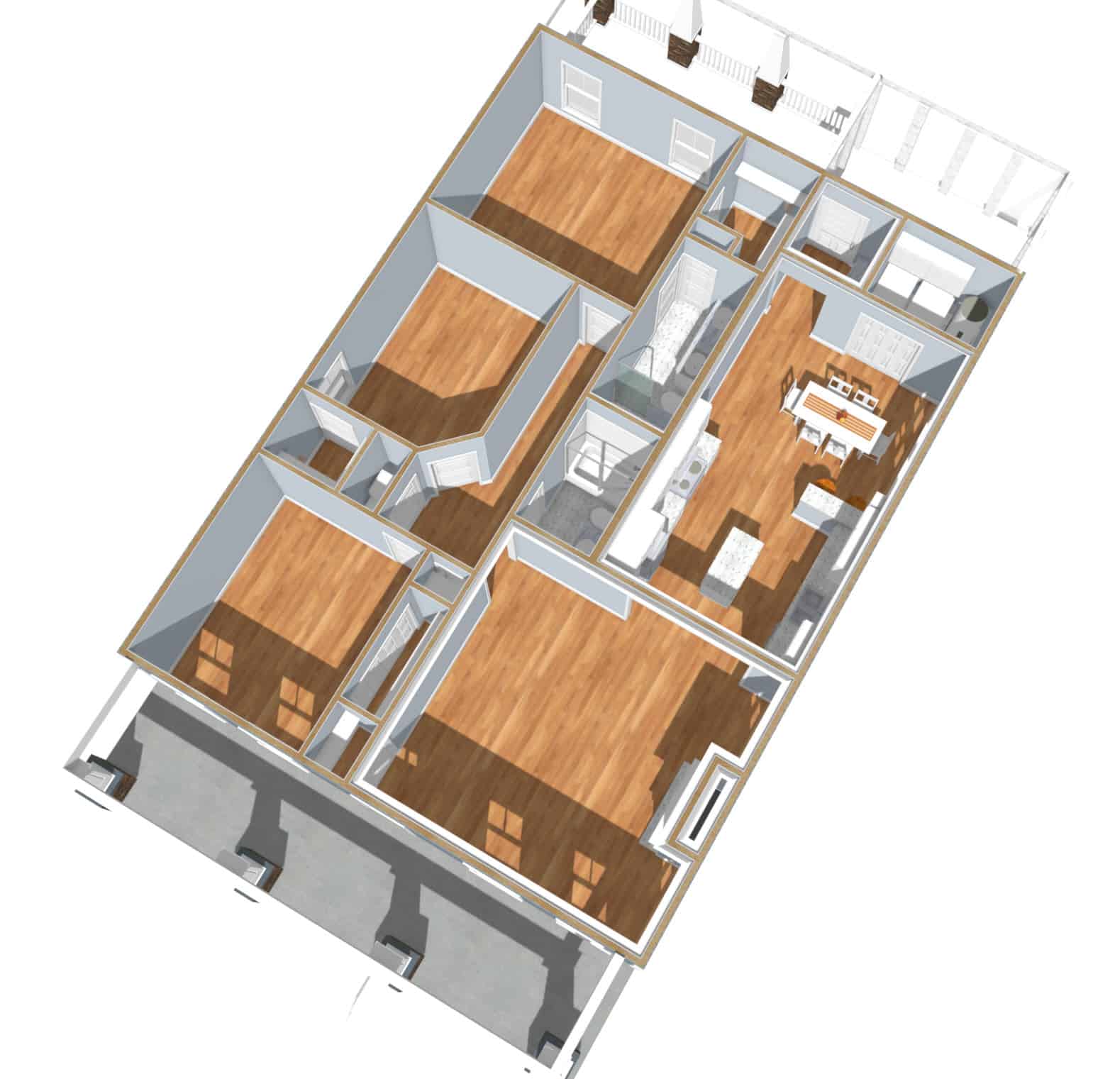 3D Floor Plan of this 3-Bedroom, 1587 Sq Ft Plan - 123-1095