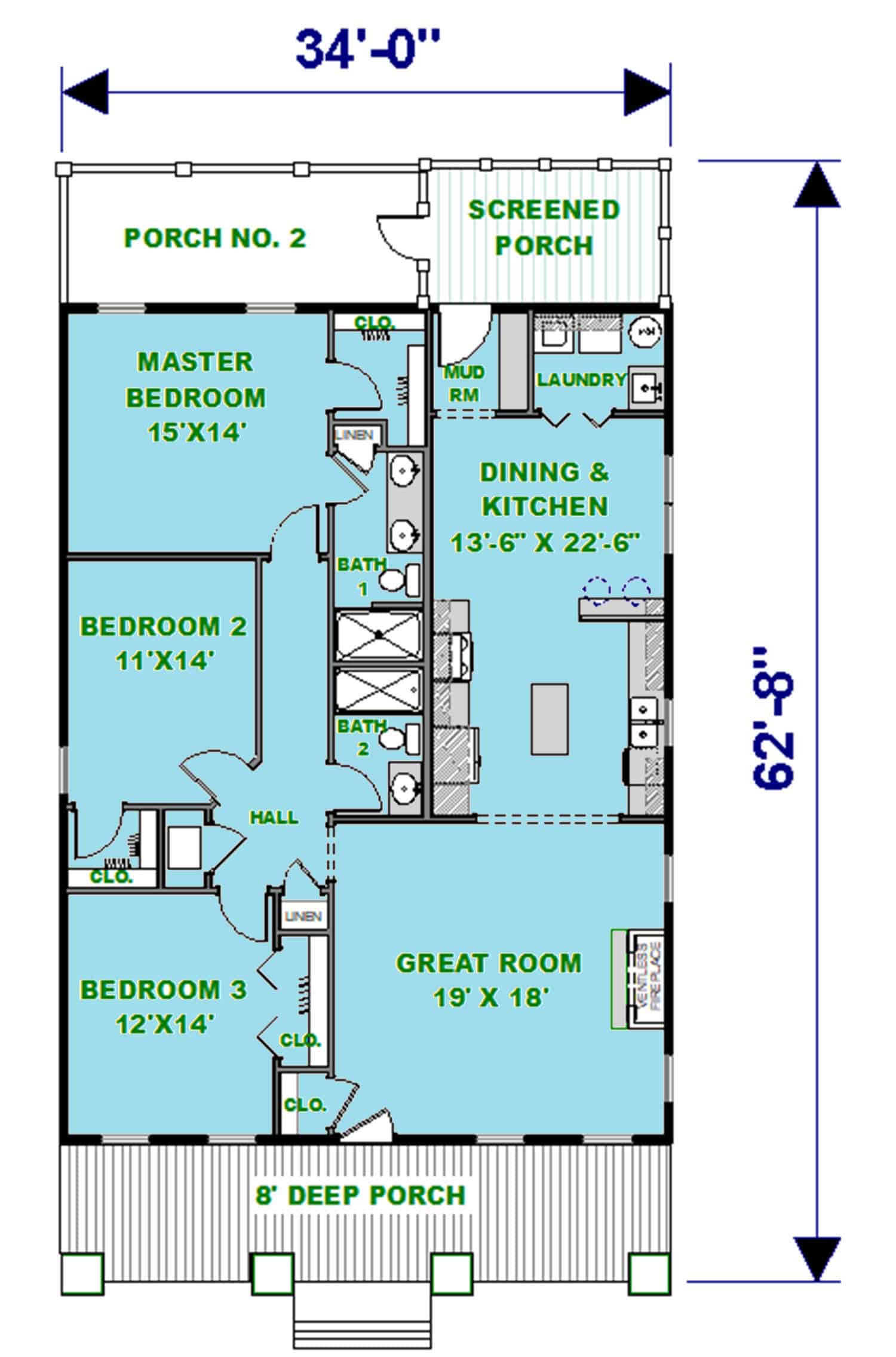 Floor Plan Main Level of Ranch Plan #123-1095