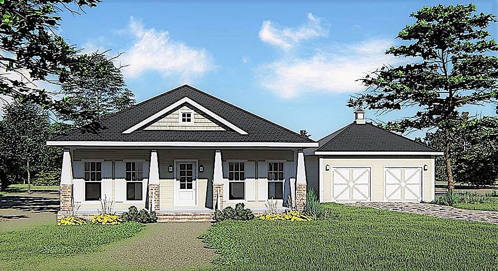 Front elevation of Ranch home (ThePlanCollection: House Plan #123-1096)