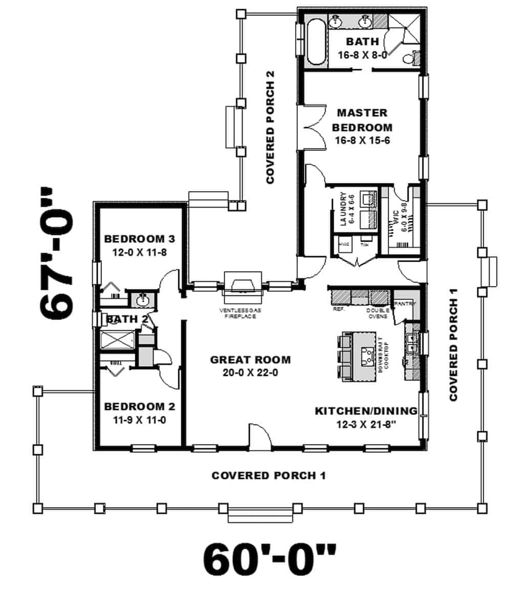 Floor Plan Main Level of Ranch Plan #123-1097